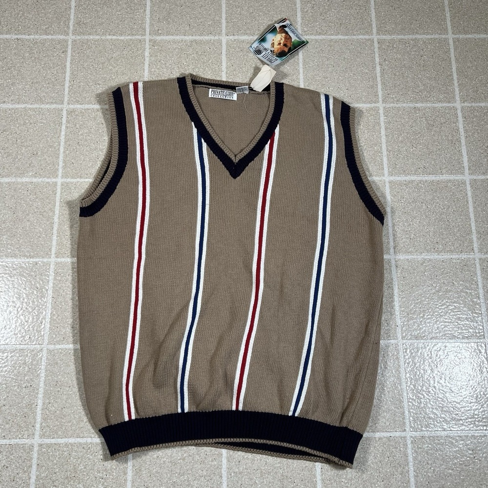 NWT Private Club Collection Blue Knit Sweater Vest – 100% Cotton, Size L Vintage